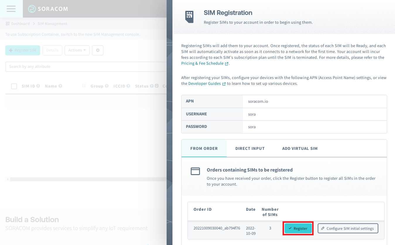 Screenshot of the “Finalize registration” button in the Register Order view