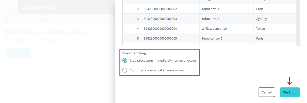 Select error handling and start job