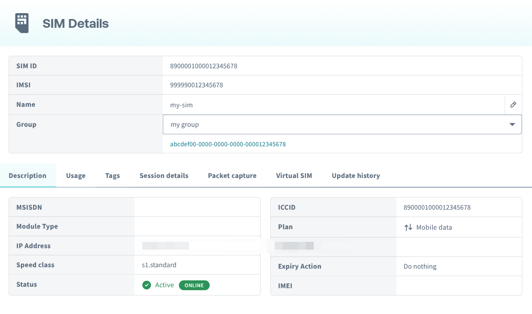 Screenshot of the SIM Details dialog