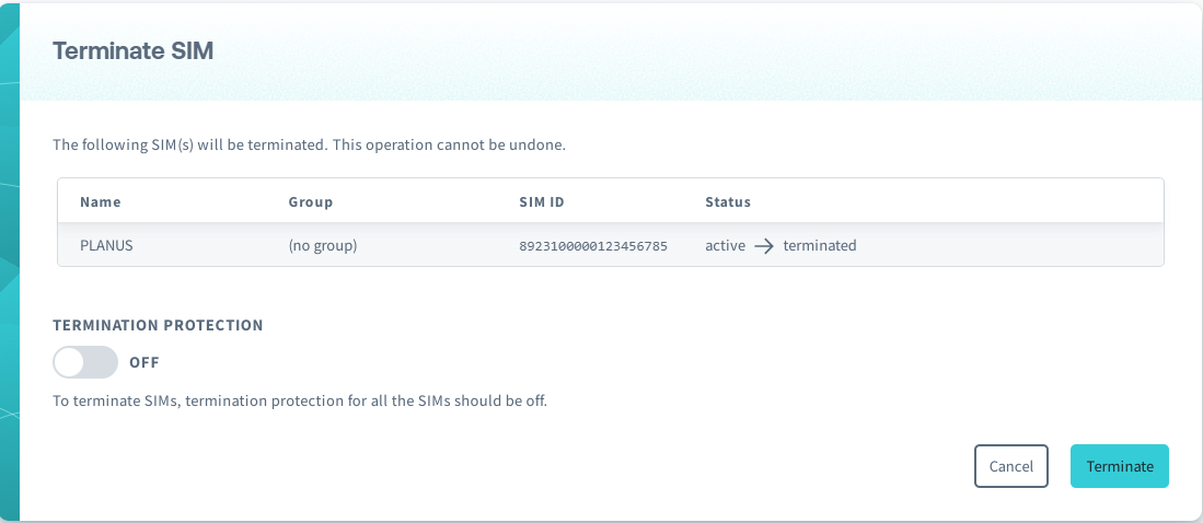Terminate SIM