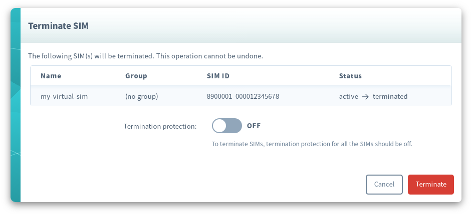 Terminate Standalone Virtual SIM