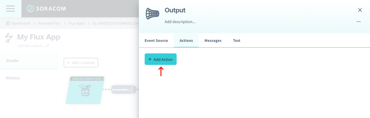 Screenshot of Actions tab of a channel indicating how to add an action.