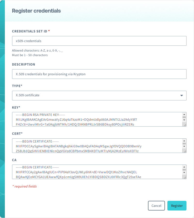 Register X.509 credentials