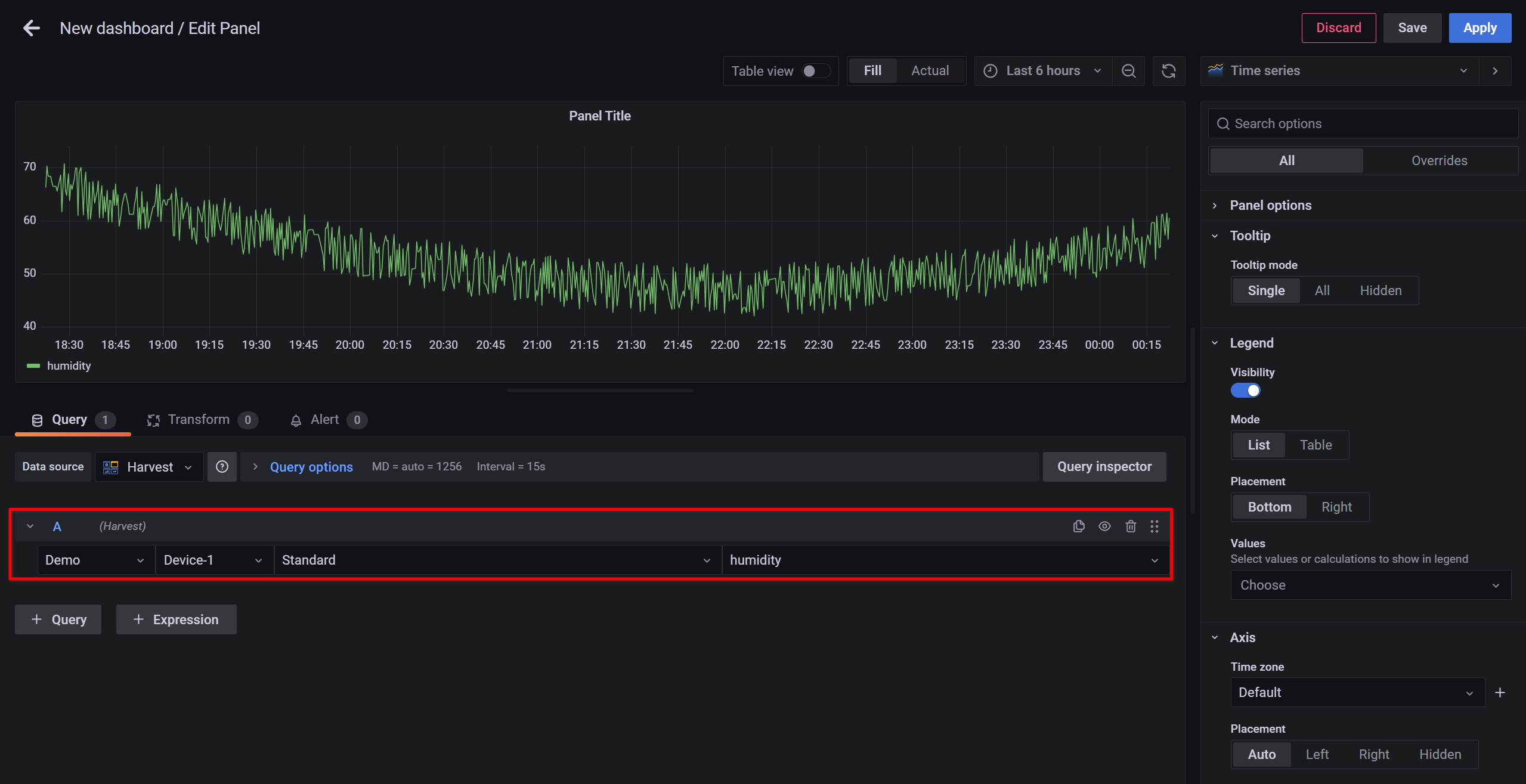 Configure query A for humidity