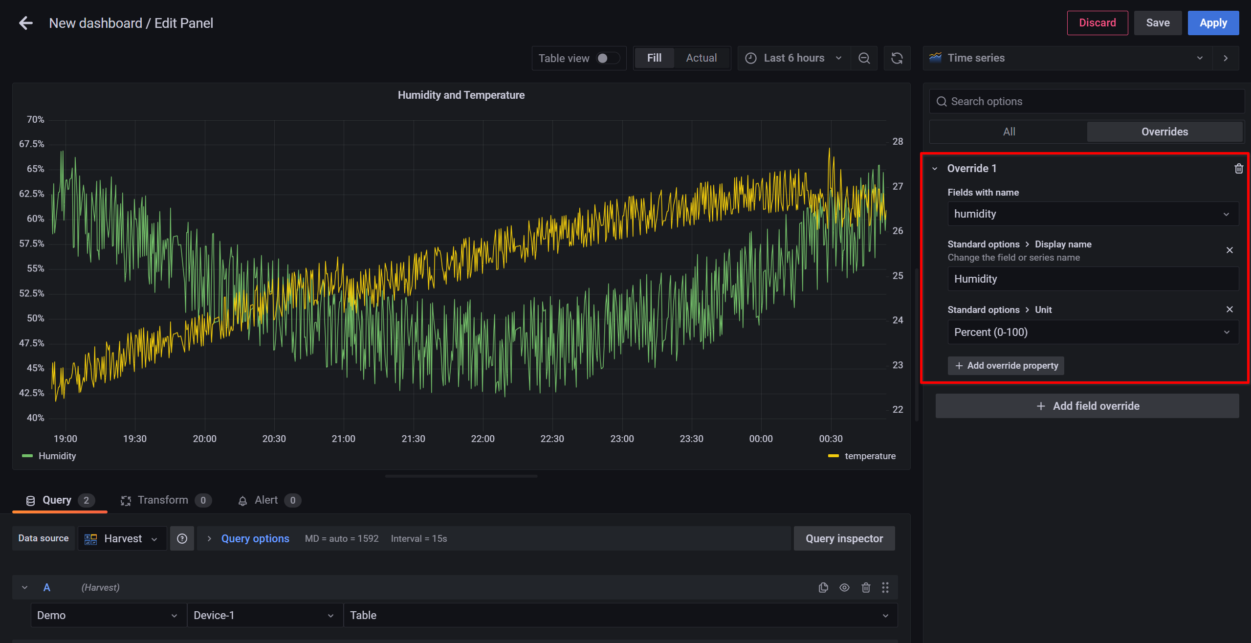 Set humidity display name and unit override