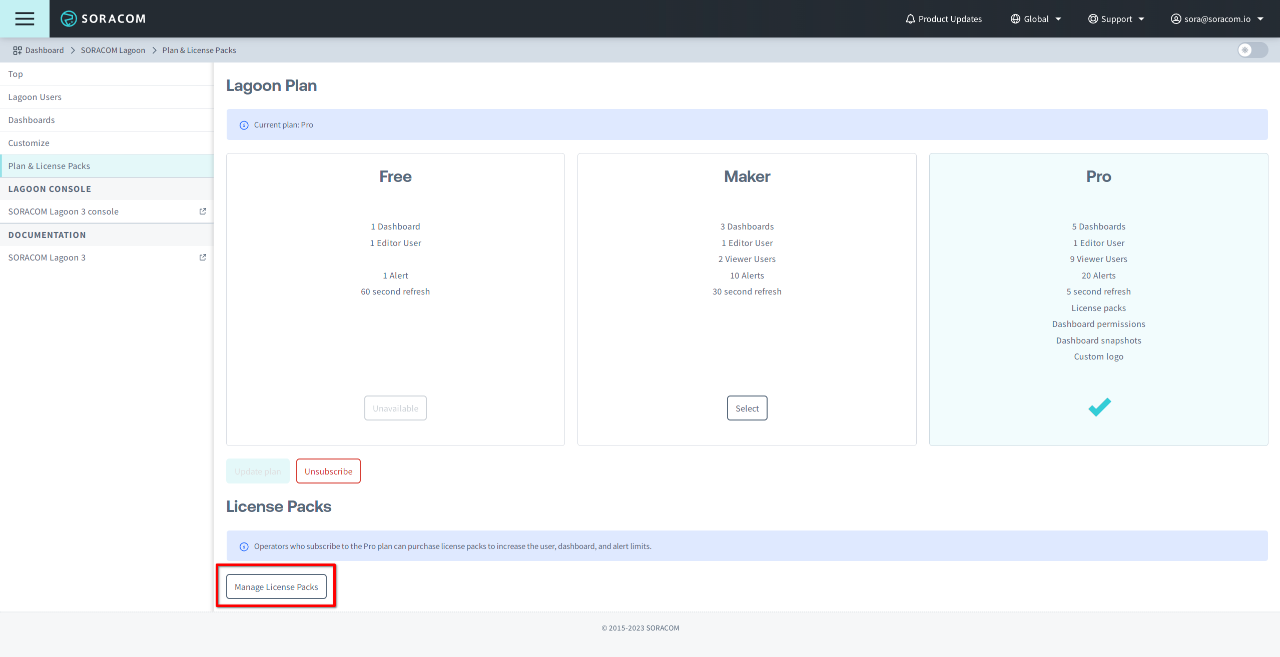 Manage license packs