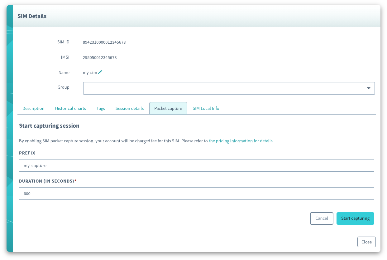 Packet capture session settings