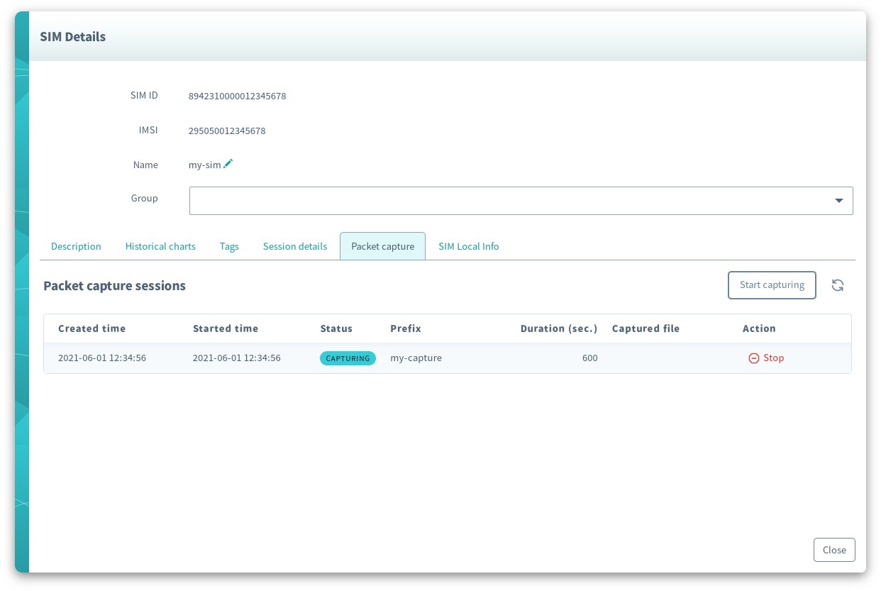 Packet capture session status