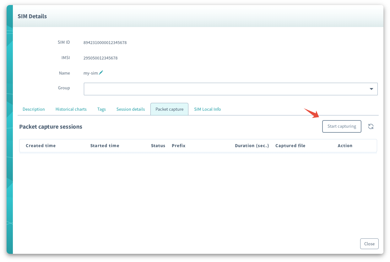 Start a packet capture session