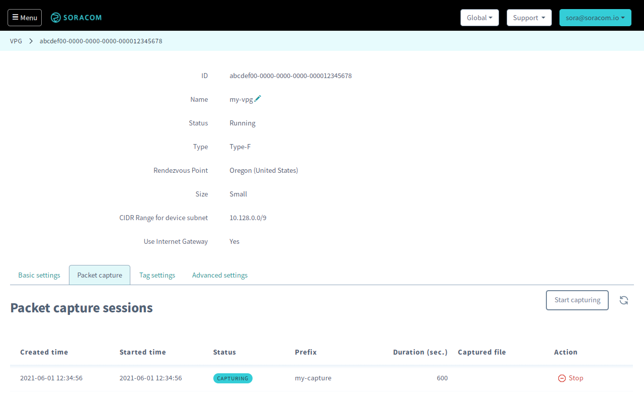 Packet capture session status