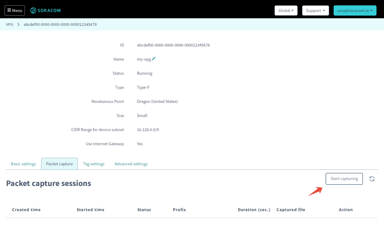 Start a packet capture session