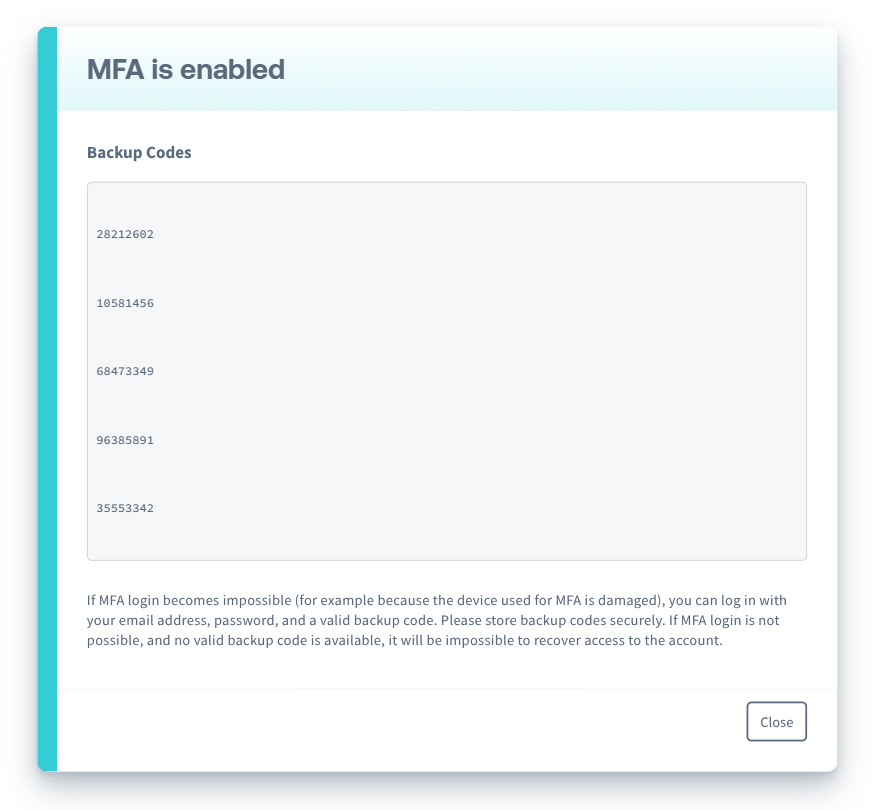 MFA backup codes