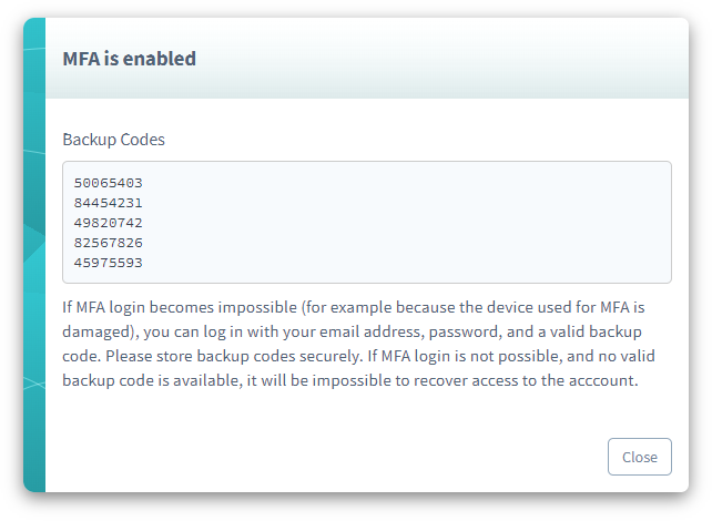 MFA backup codes