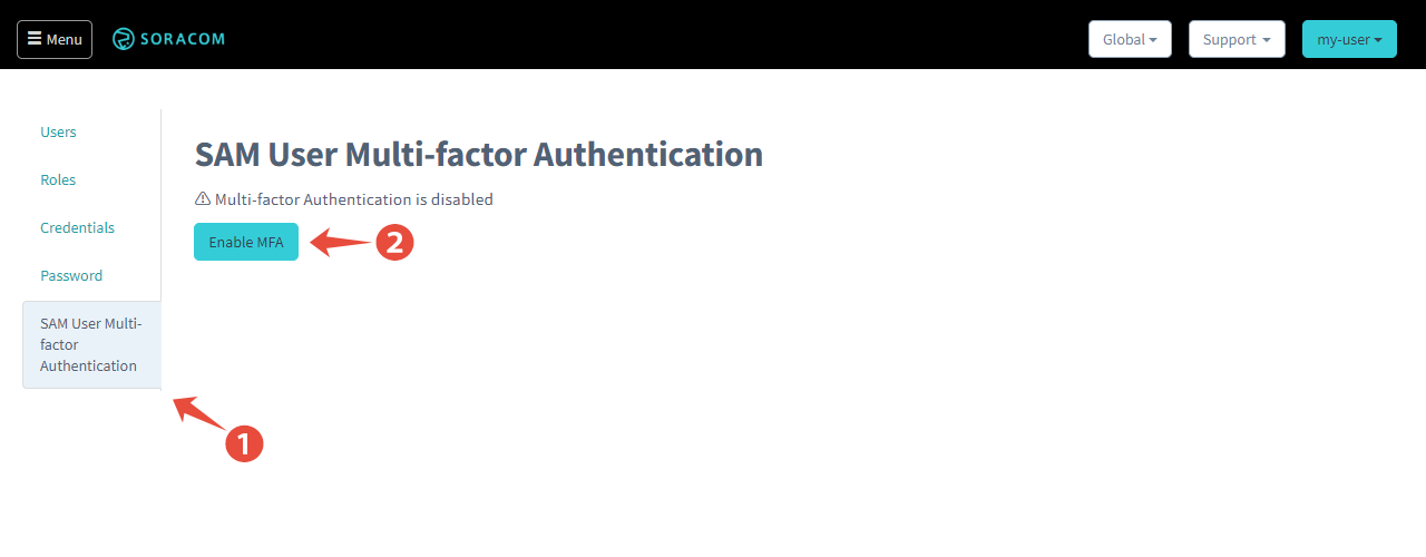 Enable MFA for the current SAM User