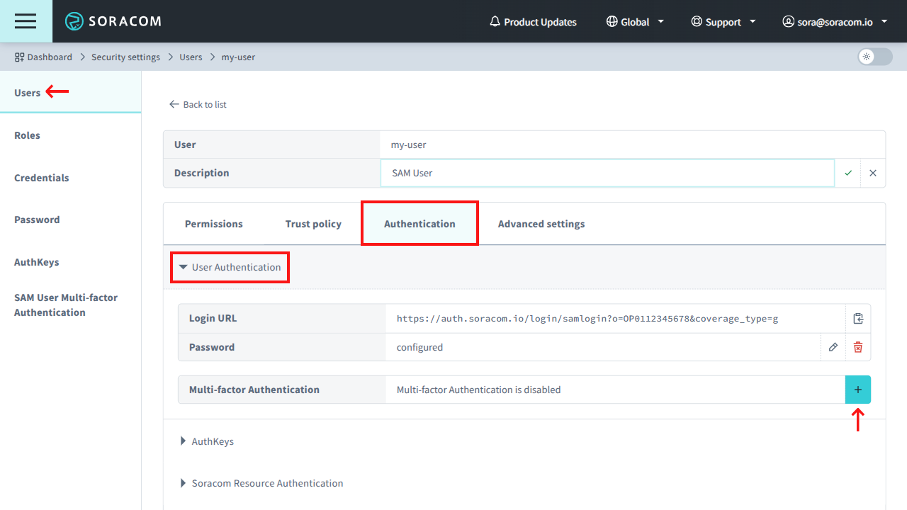 Enable MFA for another SAM User