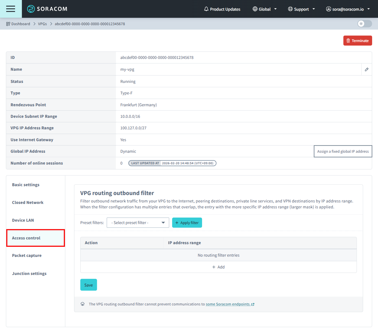 Screenshot showing the outbound routing filter configuration panel