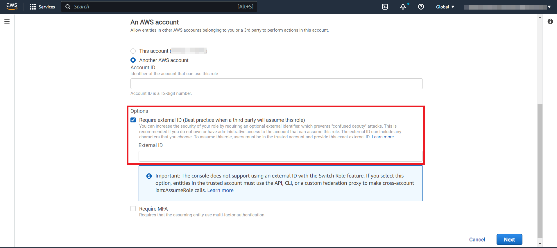 External ID configuration field