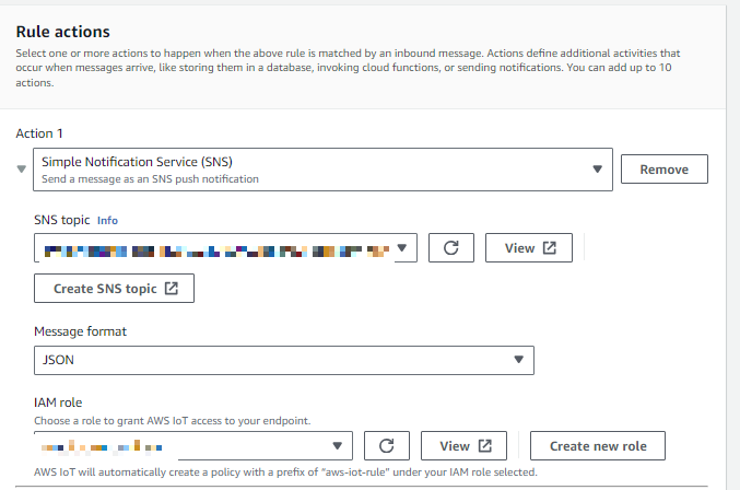 Configure the SNS action