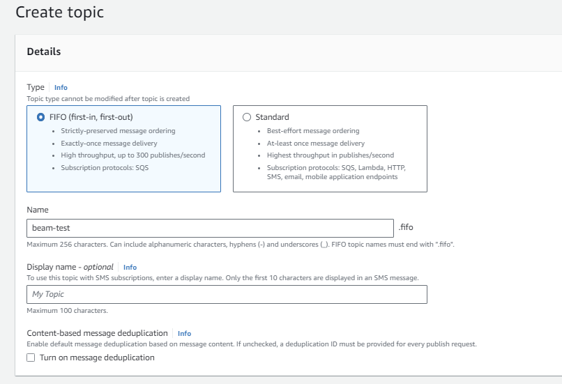 Create a SNS topic