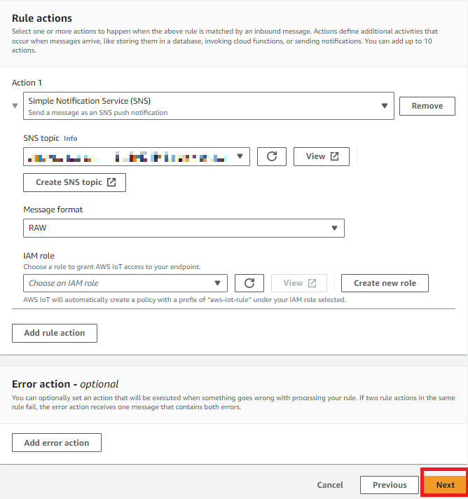 Configure the SNS action