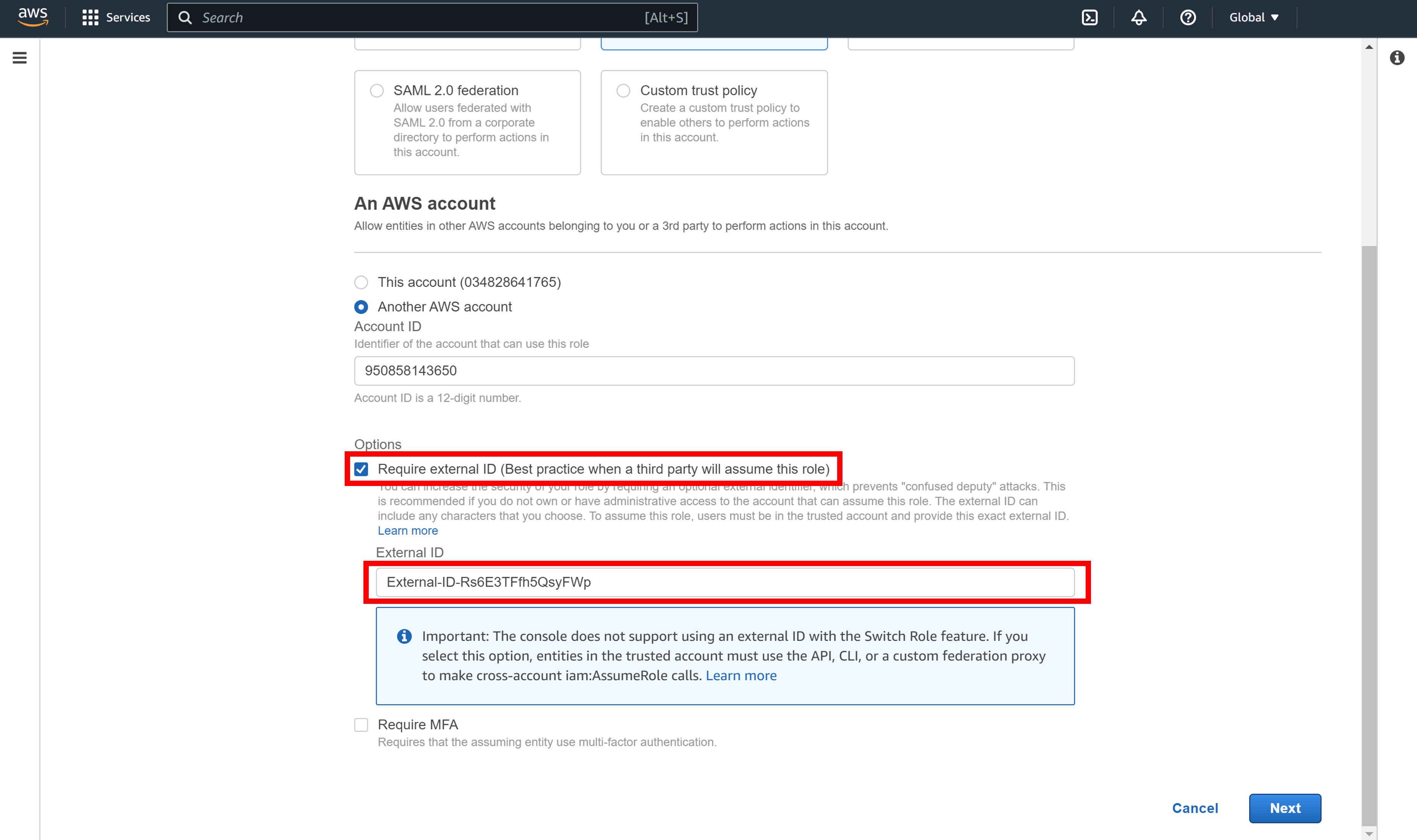 External ID Configuration for Role
