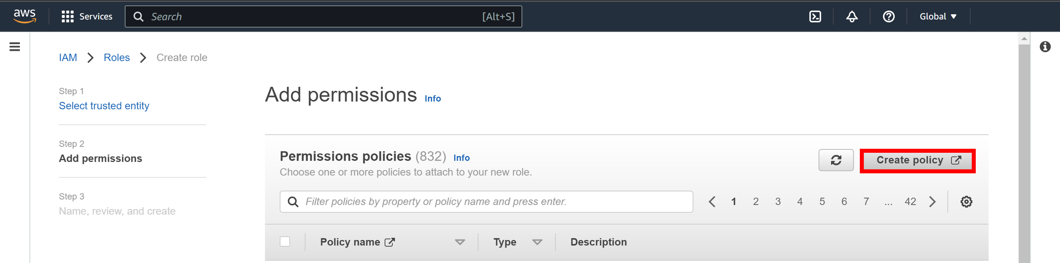 Create Policy Button