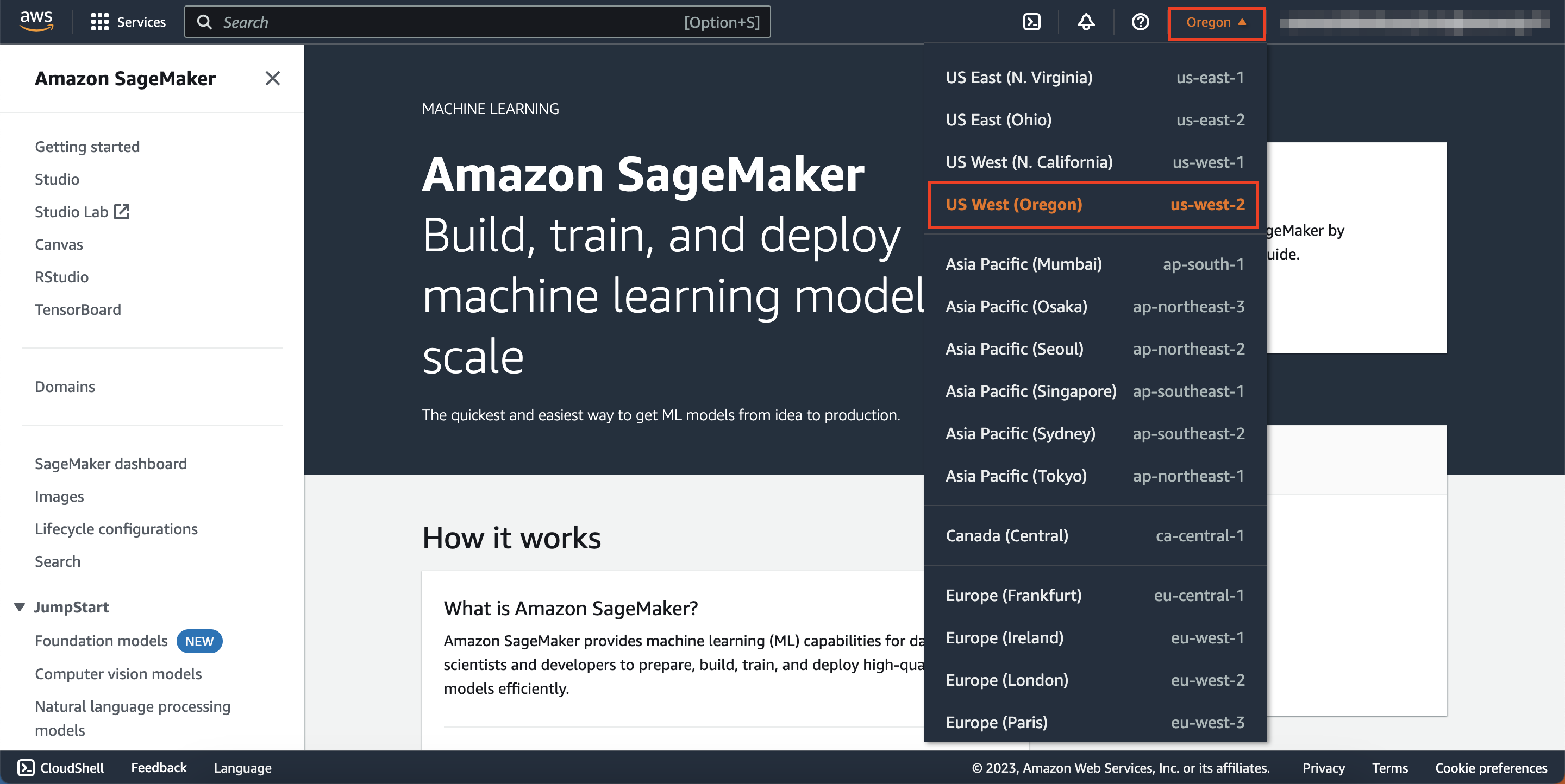 AWS Region Selection - Oregon