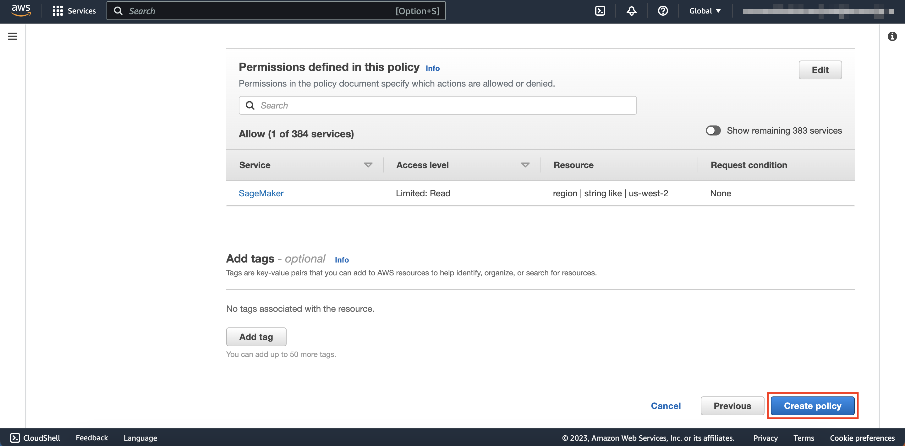 Create Policy Final Step