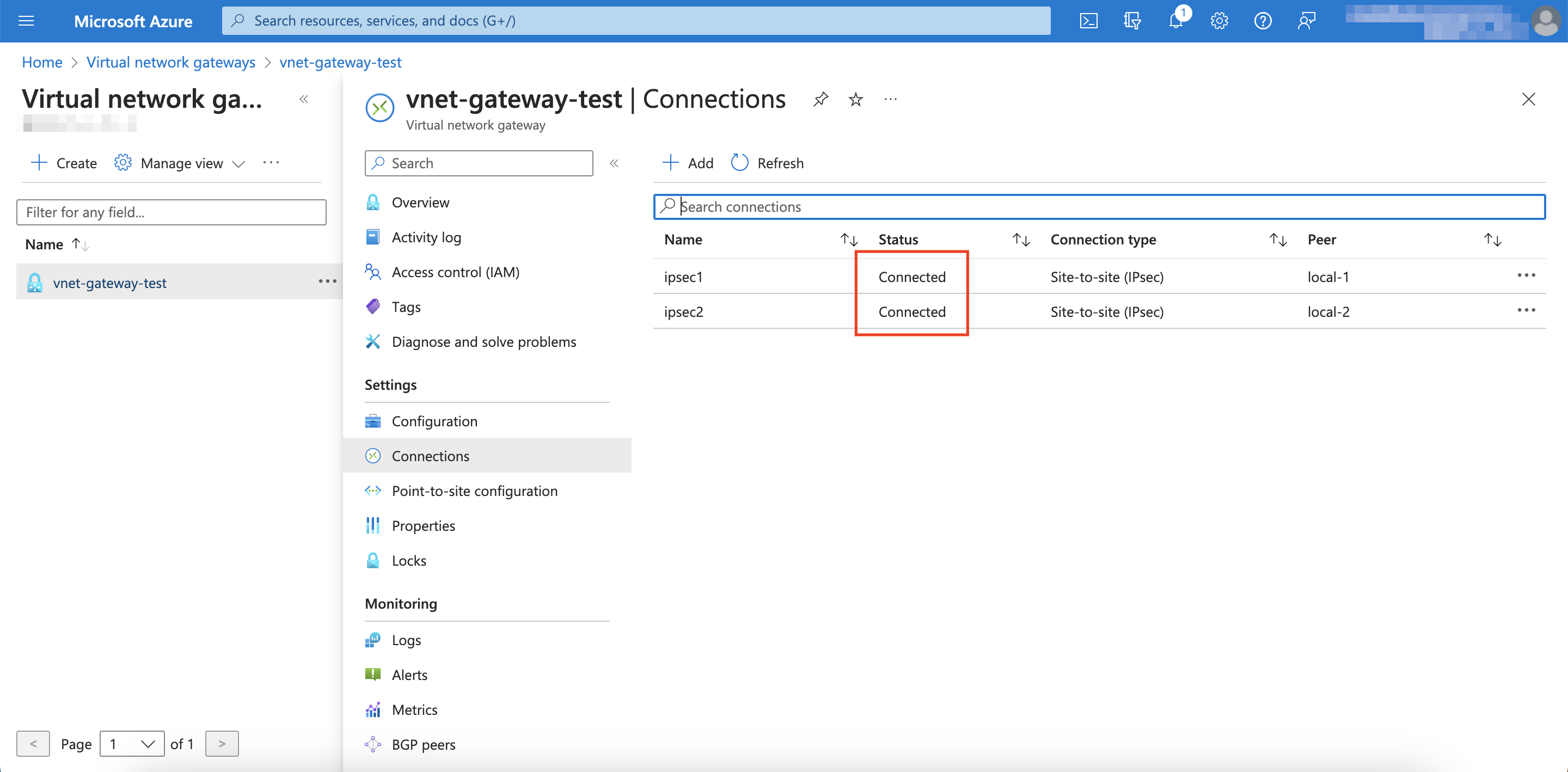 Connected Status Confirmation