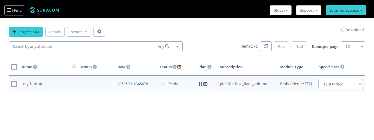 LTE-M Button SIM registered to account