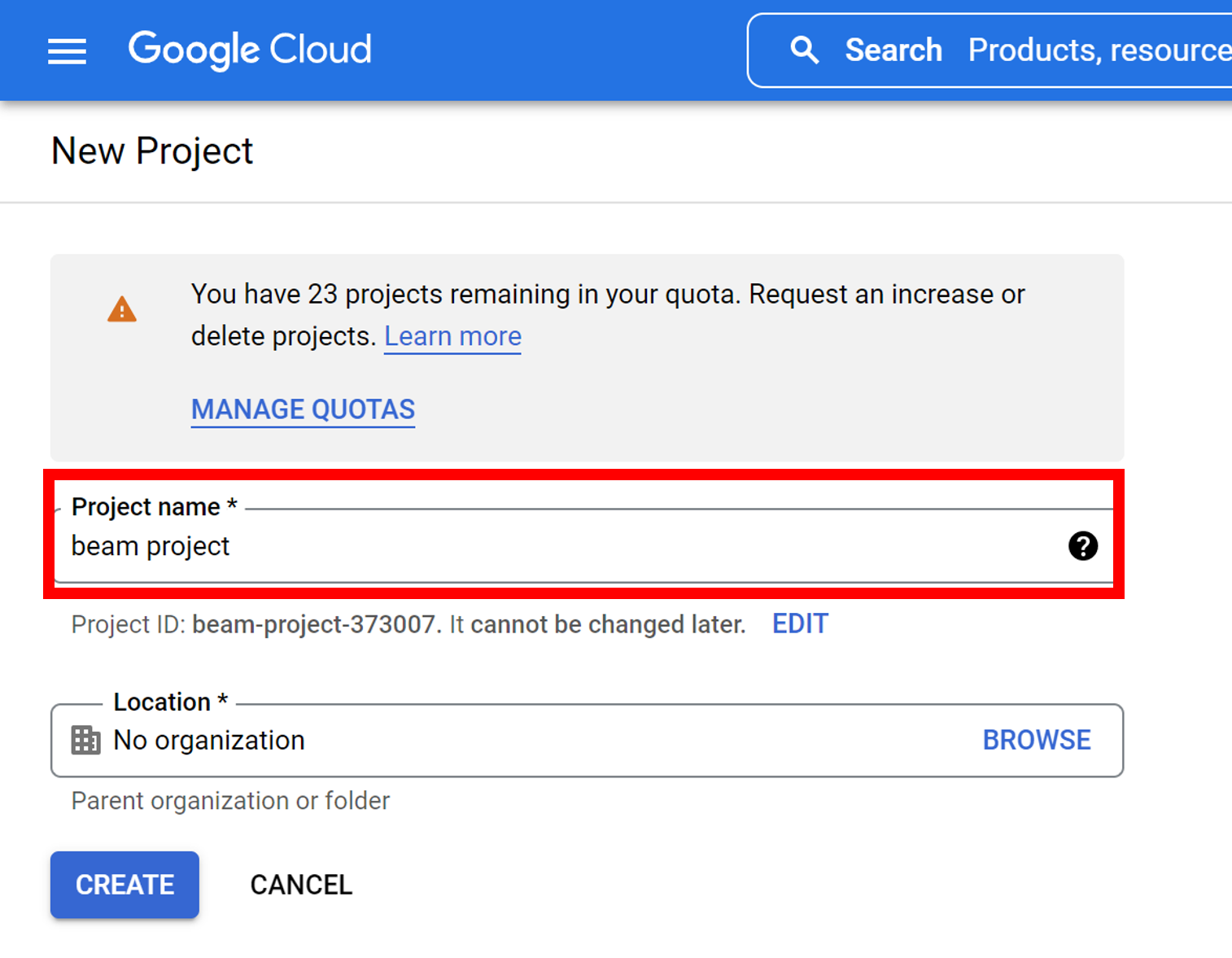 Project Name Configuration
