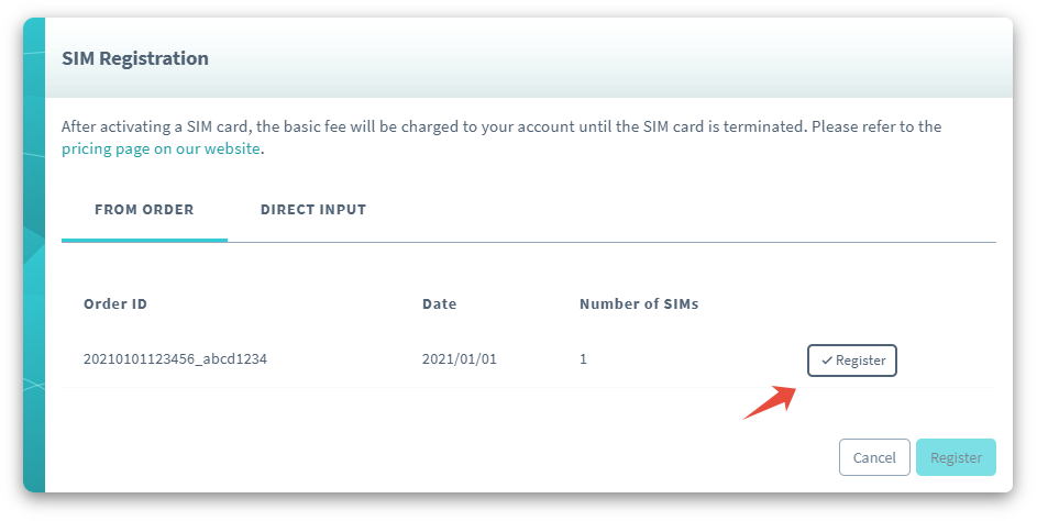 Register SIMs from an order